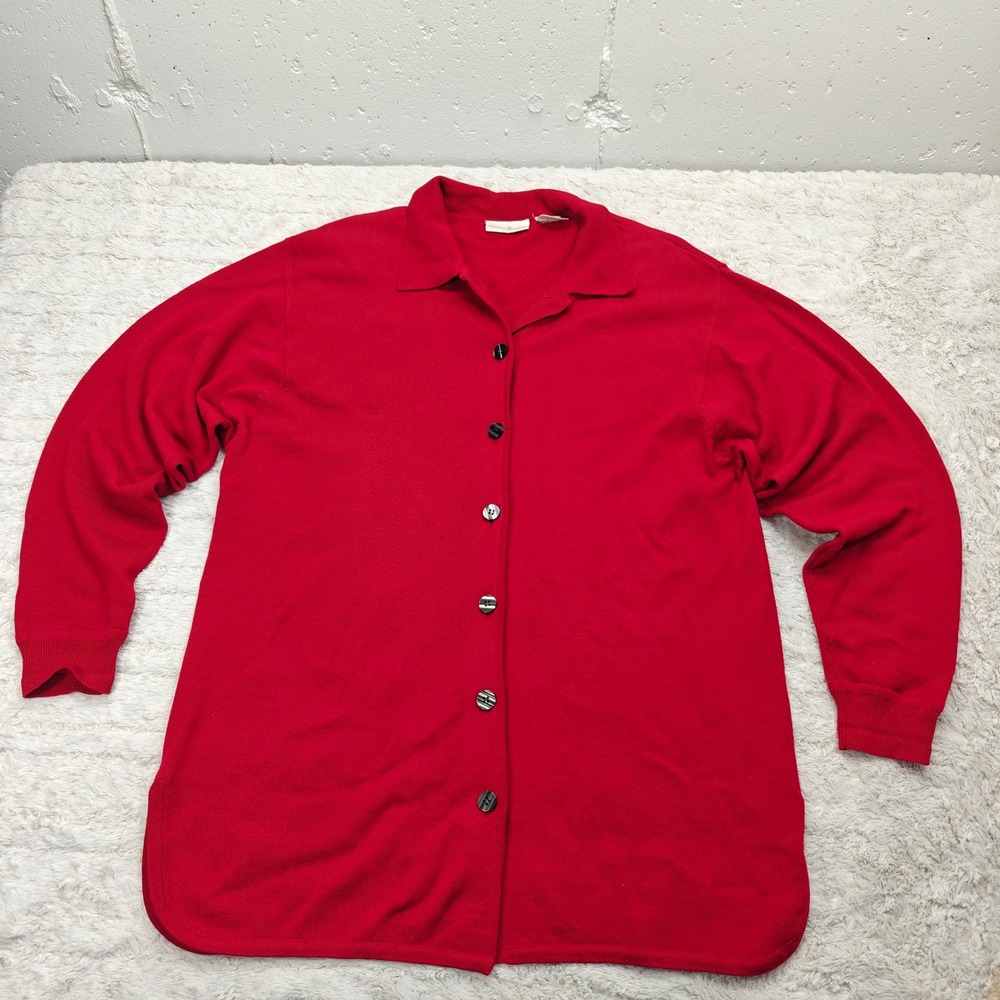 VTG Red Wool Cardigan Sweater Womens L Classic Acadamia Preppy Cottage Corp